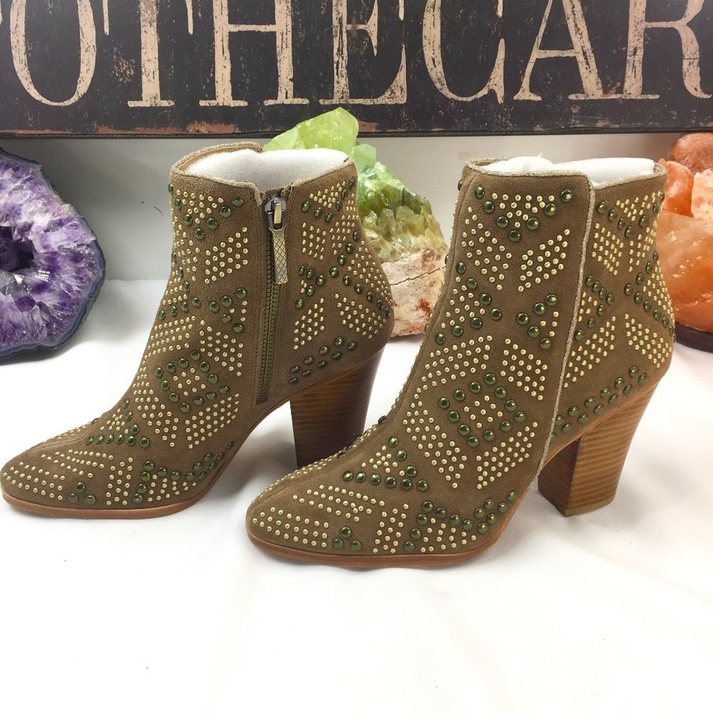 Donald Pliner Suede Stud Chunky Boot Heal Wood Tan